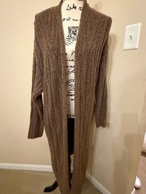 Express Long Open-Front Brown Ribbed Women's Cardigan